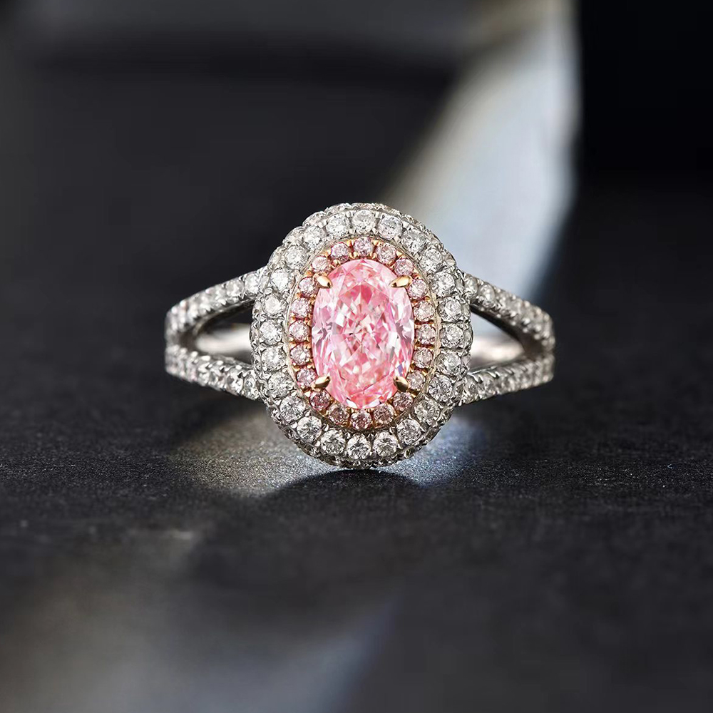 SLZB001F02 0.89ct Oval Pink Lab Grown Diamond in 18K White Gold Ring