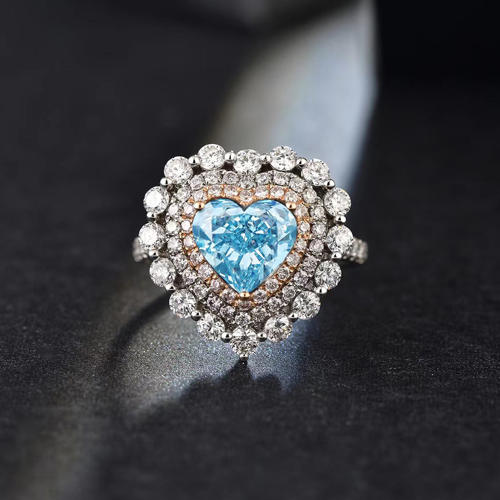 SLZB001L01 1.71ct Heart Blue Lab Grown Diamond in 18K White Gold Ring