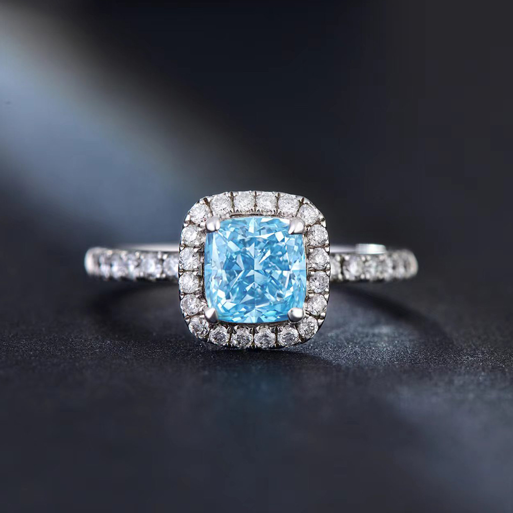 SLZB001L06 1.01ct Cushion Blue Lab Grown Diamond in 18K White Gold Ring