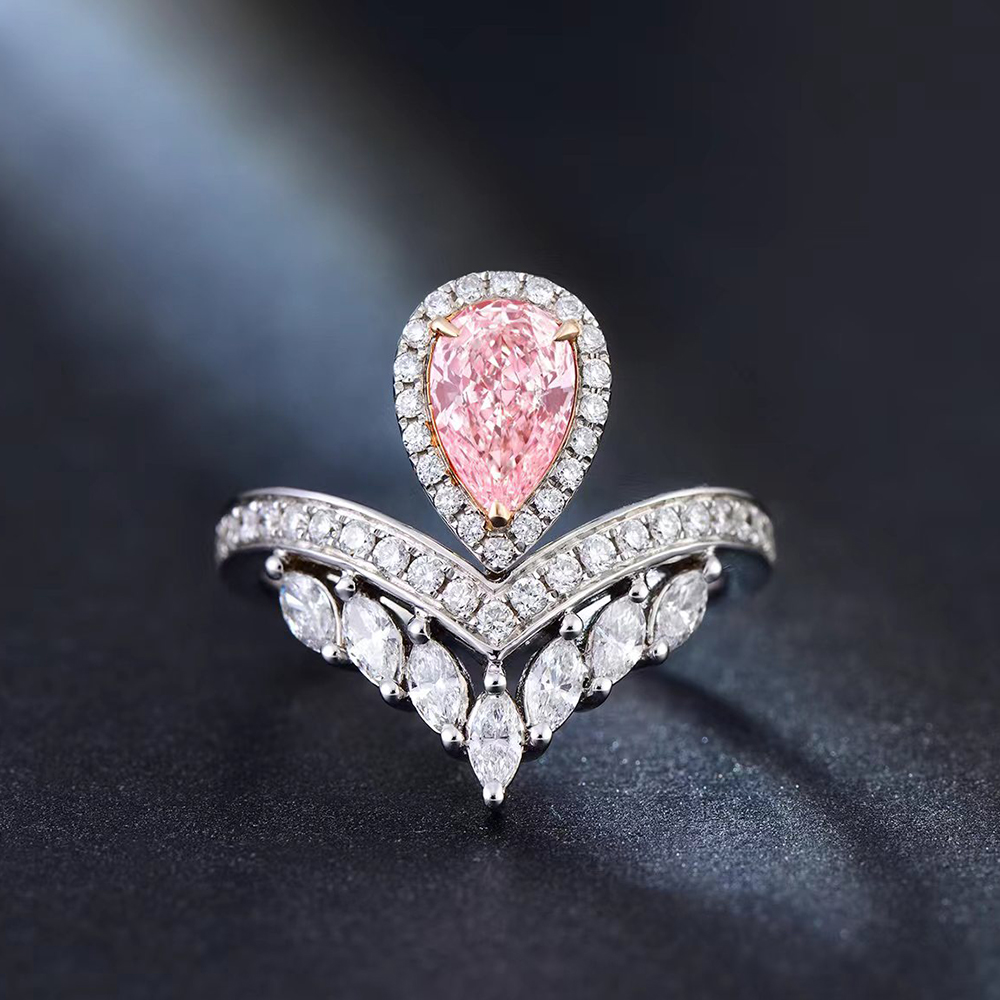 SLZB001F01 0.7ct Pear Pink Lab Grown Diamond in 18K White Gold Ring