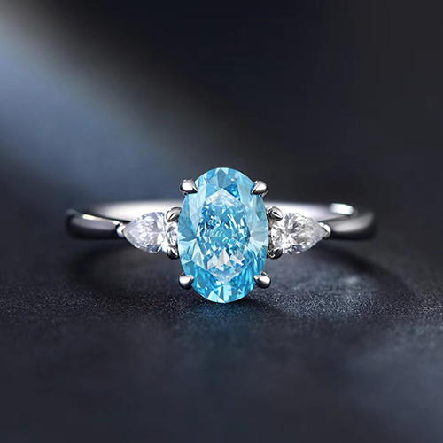 SLZB001L02 1.14ct Oval Blue Lab Grown Diamond in 18K White Gold Ring