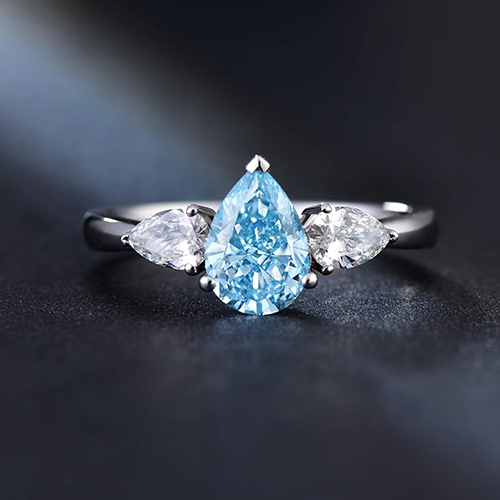 SLZB001L05 1.01ct Pear Blue Lab Grown Diamond in 18K White Gold Ring