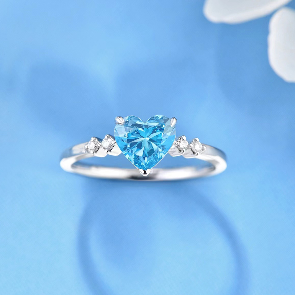 SLZB001L07 1.02ct Heart Blue Lab Grown Diamond in 18K White Gold Ring