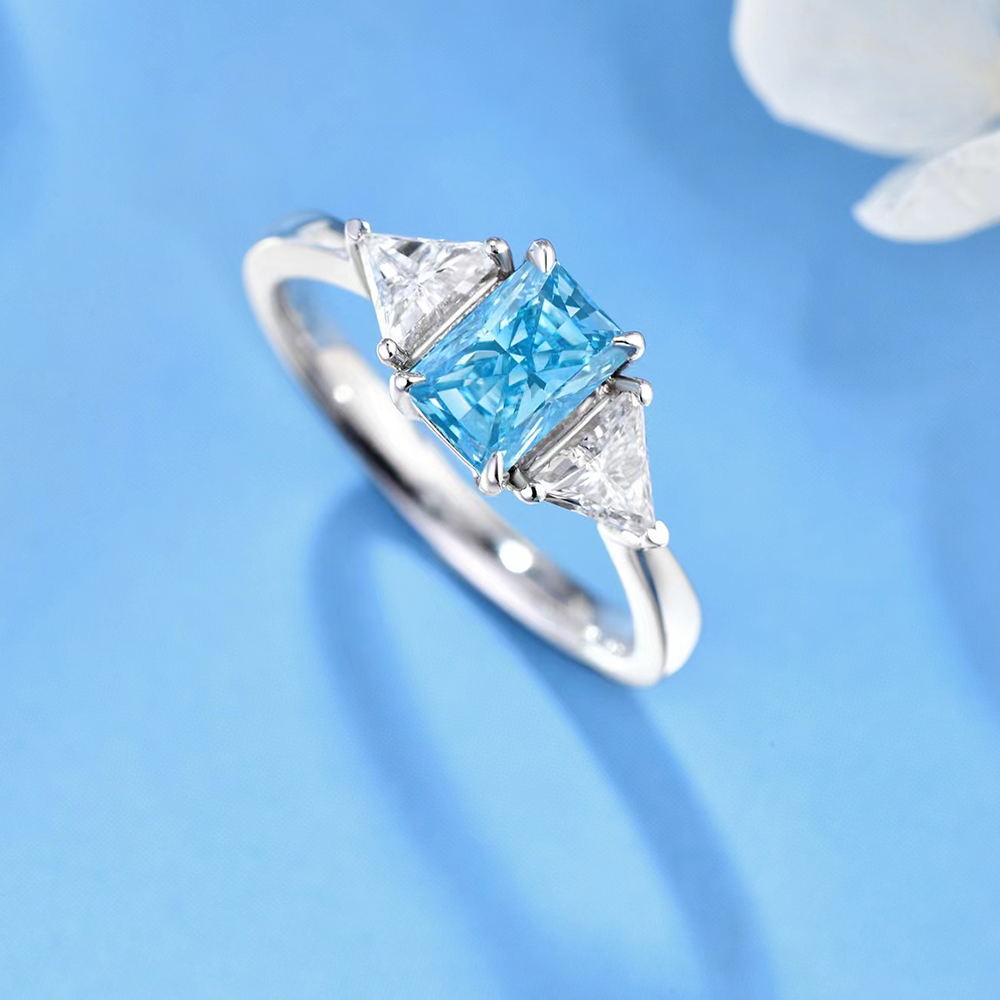 SLZB001L08 0.75ct Radiant Blue Lab Grown Diamond in 18K White Gold Ring