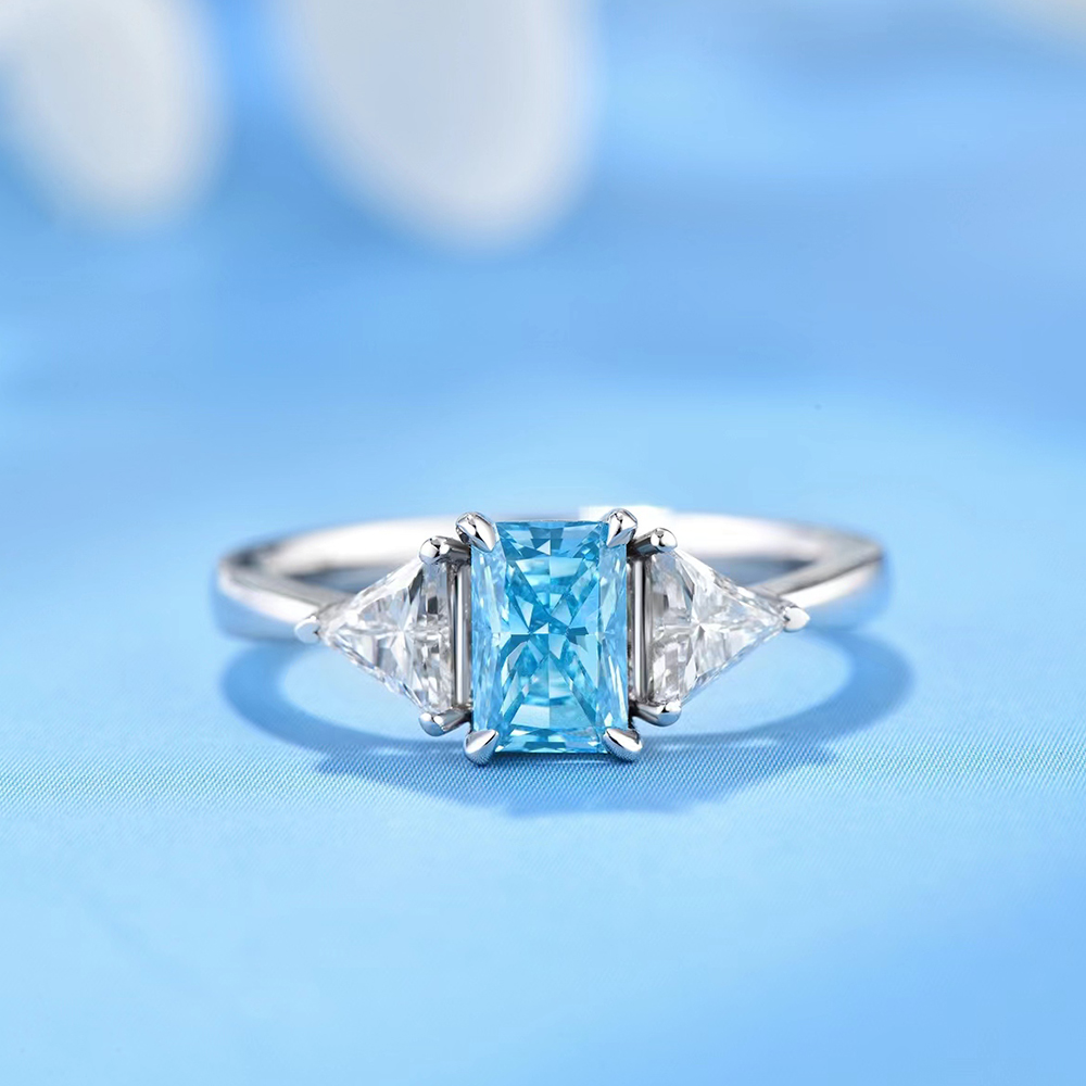 SLZB001L08 0.75ct Radiant Blue Lab Grown Diamond in 18K White Gold Ring