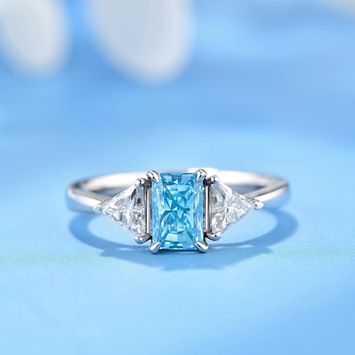 SLZB001L08 0.75ct Radiant Blue Lab Grown Diamond in 18K White Gold Ring