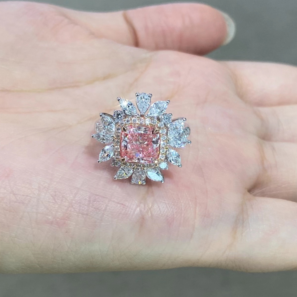 SLZM001F09 1.55ct Radiant Pink Lab Grown Diamond in 18K White Gold Ring