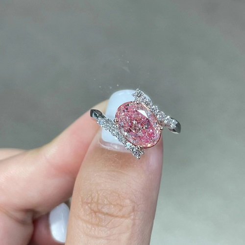 SLZM001F14 2.48ct Oval Pink Lab Grown Diamond in 18K White Gold Ring