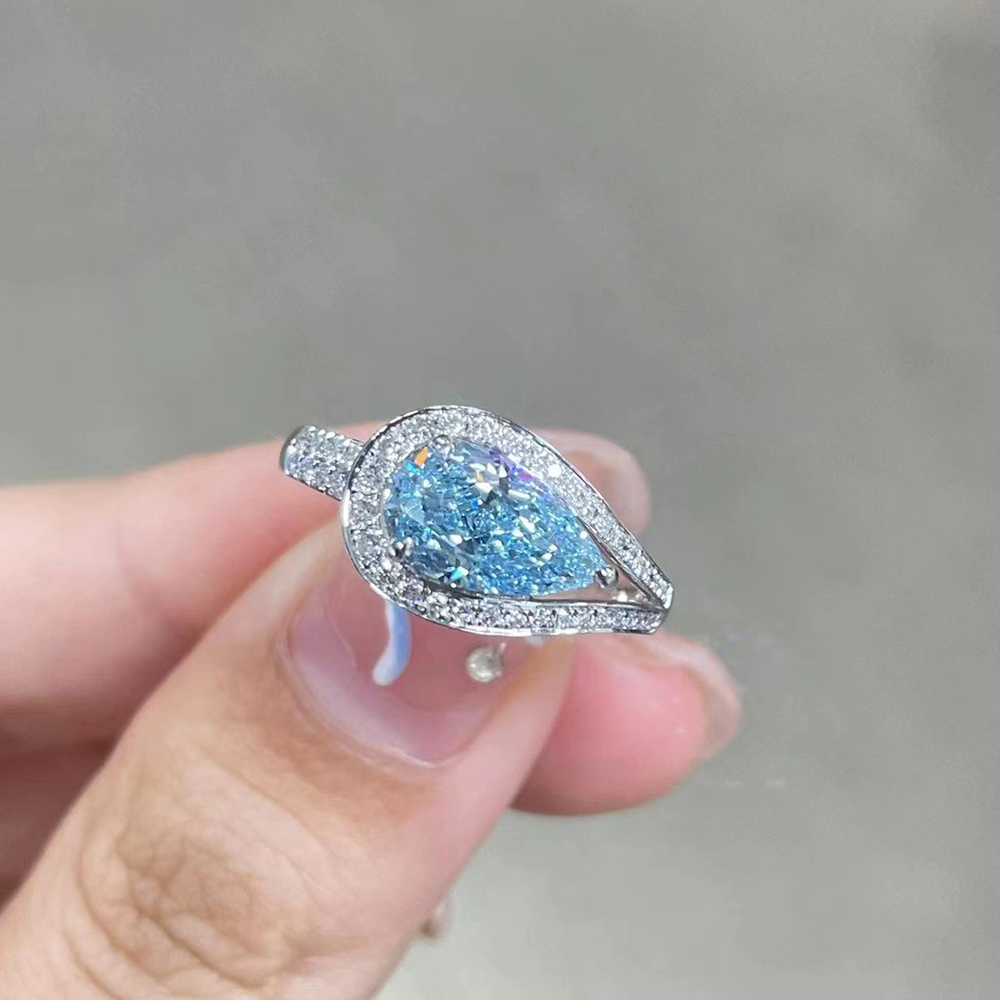 SLZP001L01 1.68ct Pear Blue Lab Grown Diamond in 18K White Gold Ring (2)