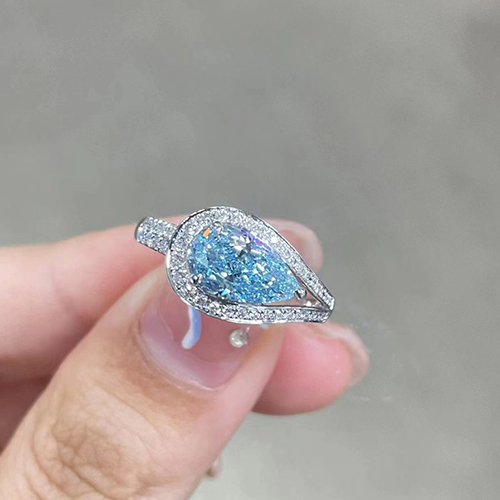 SLZP001L01 1.68ct Pear Blue Lab Grown Diamond in 18K White Gold Ring