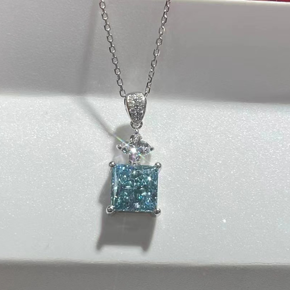 SLZP001L08 1.78ct Princess Blue Lab Grown Diamond in 18K White Gold Necklace