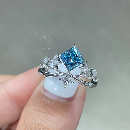 SLZP001L18 1.03ct Princess Blue Lab Grown Diamond in 18K White Gold Ring