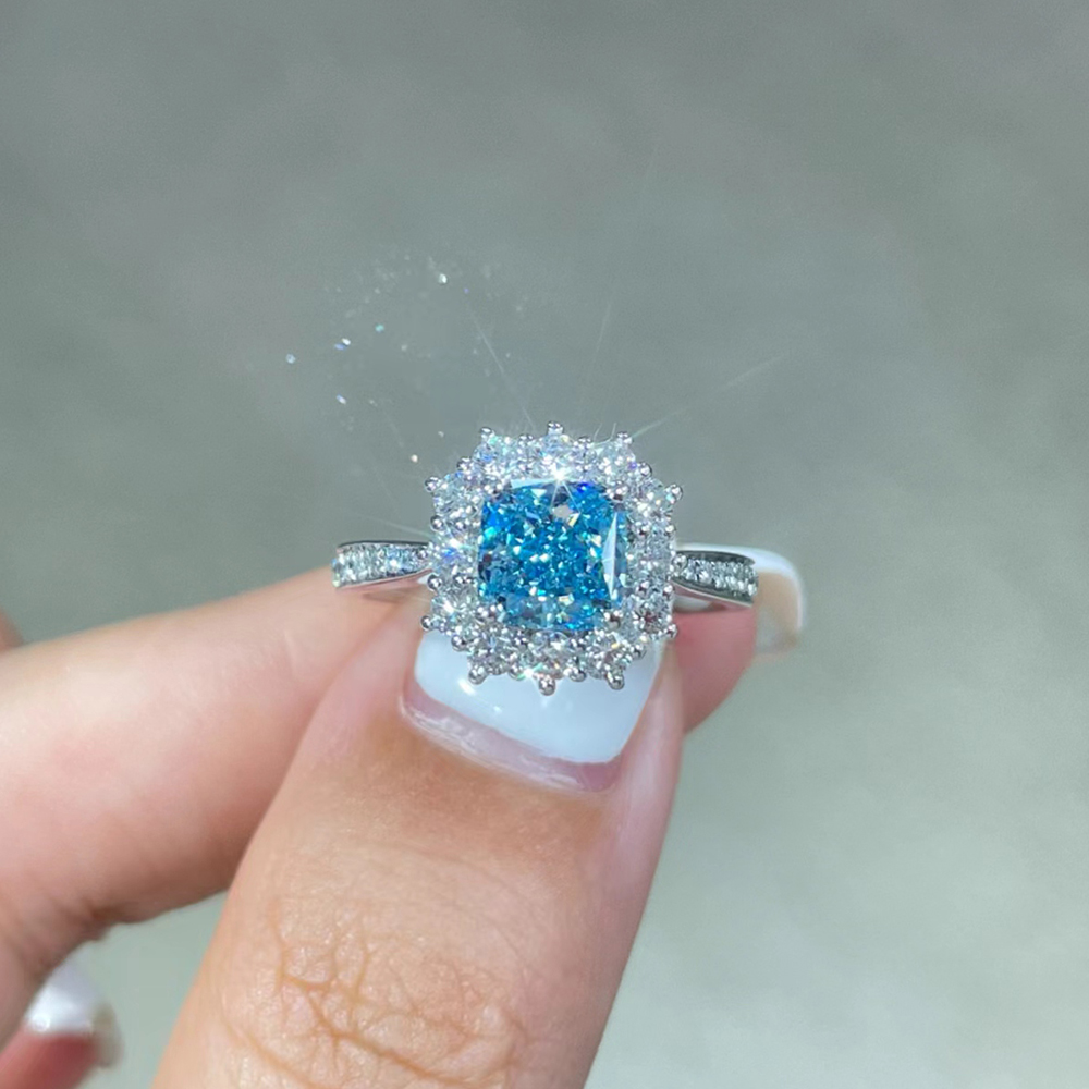 SLZP001L21 1.29ct Cushion Blue Lab Grown Diamond in 18K White Gold Ring