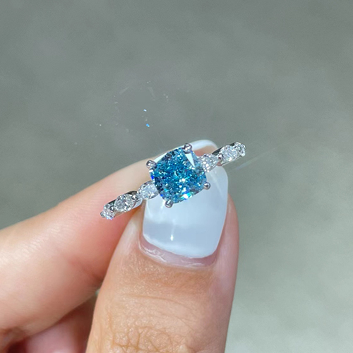 SLZP001L22 1.21ct Cushion Blue Lab Grown Diamond in 18K White Gold Ring