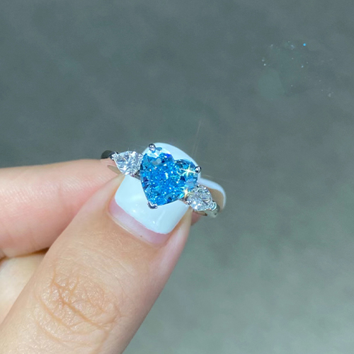 SLZP001L32 2.18ct Heart Blue Lab Grown Diamond in 18K White Gold Ring