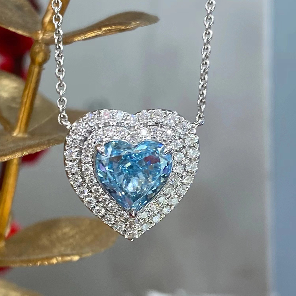 SLZS001L33 2.63ct Heart Blue Lab Grown Diamond in 18K White Gold Necklace (2)