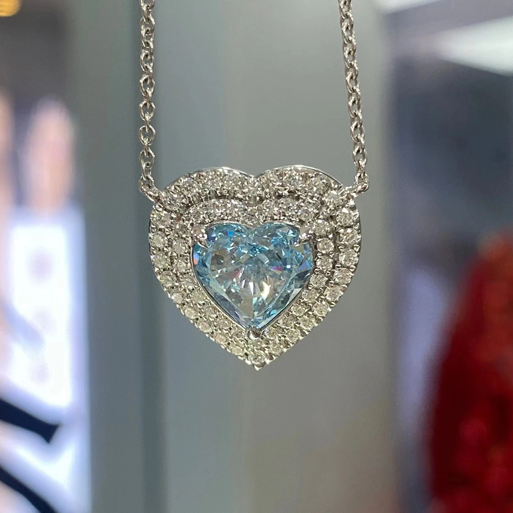 SLZS001L33 2.63ct Heart Blue Lab Grown Diamond in 18K White Gold Necklace