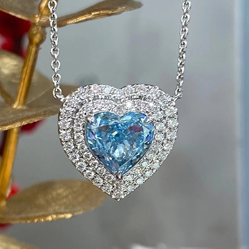 SLZS001L332.63ct Heart Blue Lab Grown Diamond in 18K White Gold Necklace