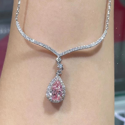 SLZZ001F251.97ct Pear Pink Lab Grown Diamond in 18K White Gold Necklace