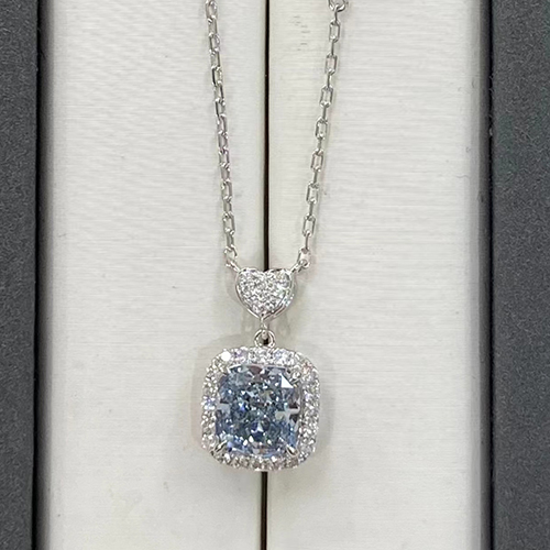 SLZZKCZ0066 2.078ct Cushion Blue Lab Grown Diamond in 18K White Gold Necklace (3)