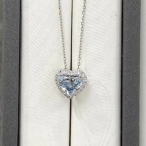 SLZZKCZ028 1.976ct Round Blue Lab Grown Diamond in 18K White Gold Necklace