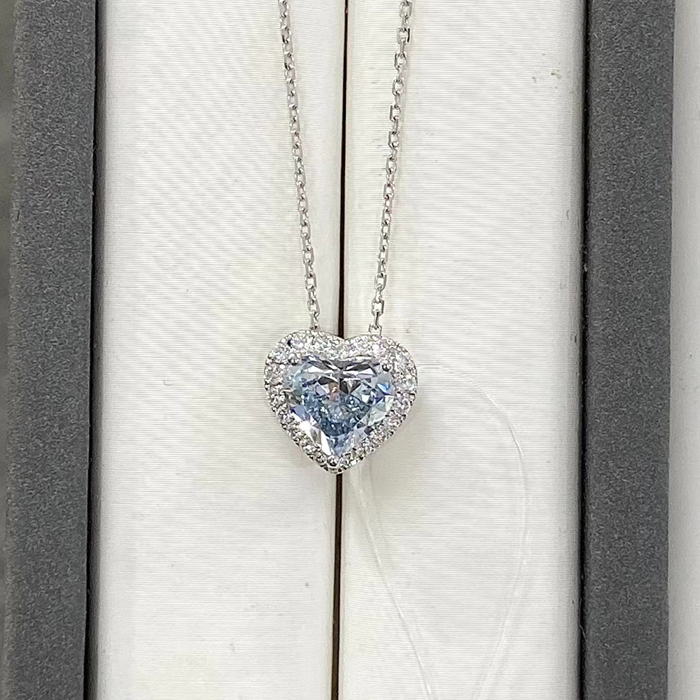 SLZZKCZ028 1.976ct Round Blue Lab Grown Diamond in 18K White Gold Necklace