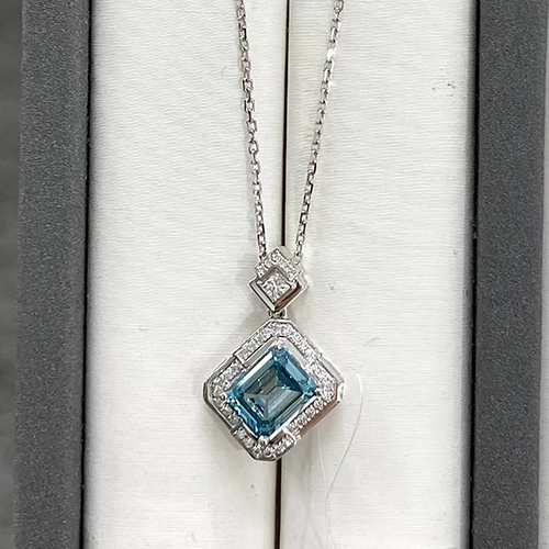 SLZZKCZ029 2.078ct Emerald Blue Lab Grown Diamond in 18K White Gold Necklace (2)