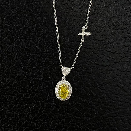 SLZZKCZ037 1.251ct Oval Yellow Lab Grown Diamond in 18K White Gold Necklace