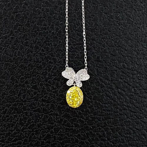 SLZZKCZ044 1.451ct Oval Yellow Lab Grown Diamond in 18K White Gold Necklace (3)