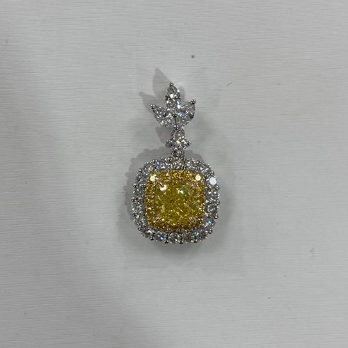 SLZZKCZ0481.741ct Cushion Yellow Lab Grown Diamond in 18K White Gold Necklace