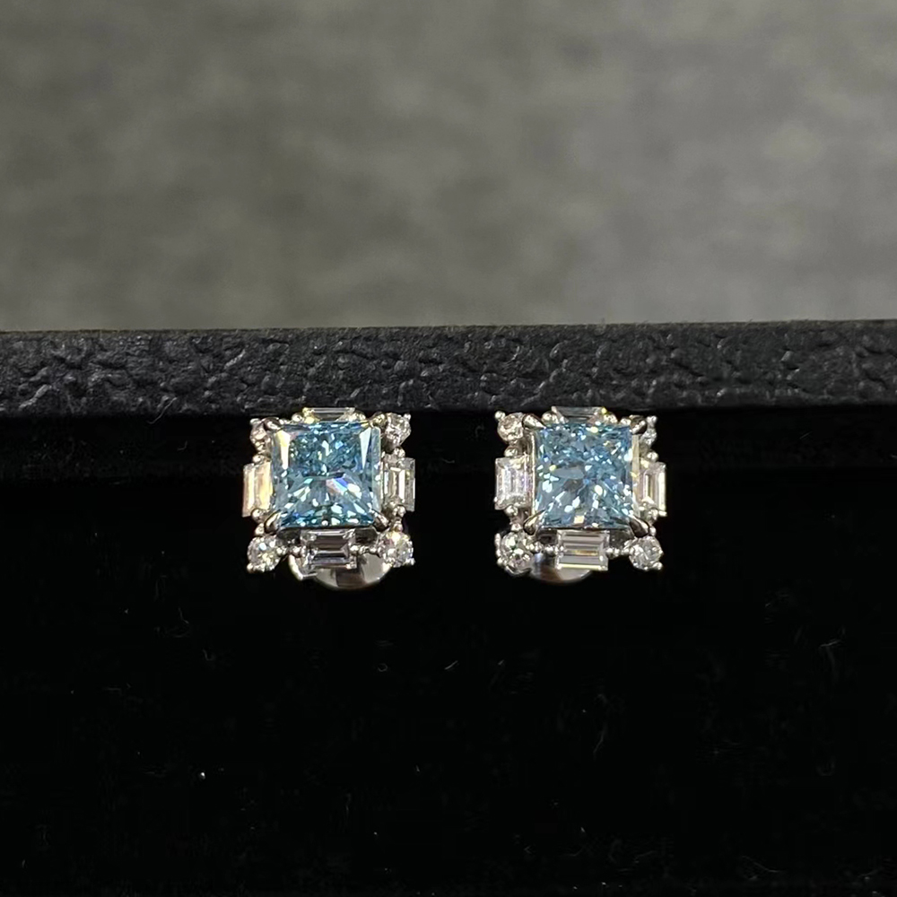 SLZZKCZ050 3.427ct Princess Blue Lab Grown Diamond in 18K White Gold Earrings (3)