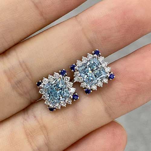 SLZZKCZ052 2.956ct Ascher Blue Lab Grown Diamond in 18K White Gold Earrings (2)