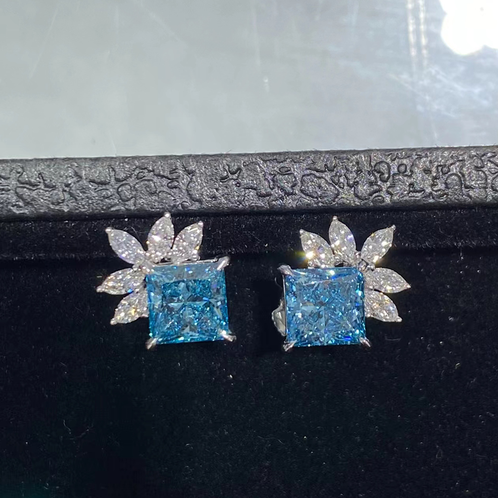 SLZZKCZ053 3.674ct Ascher Blue Lab Grown Diamond in 18K White Gold Earrings (2)