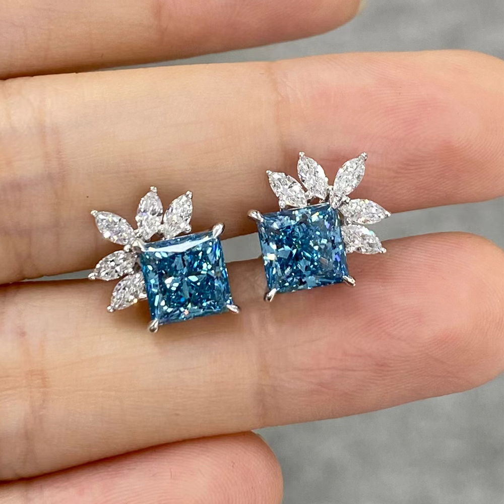 SLZZKCZ053 3.674ct Ascher Blue Lab Grown Diamond in 18K White Gold Earrings (3)