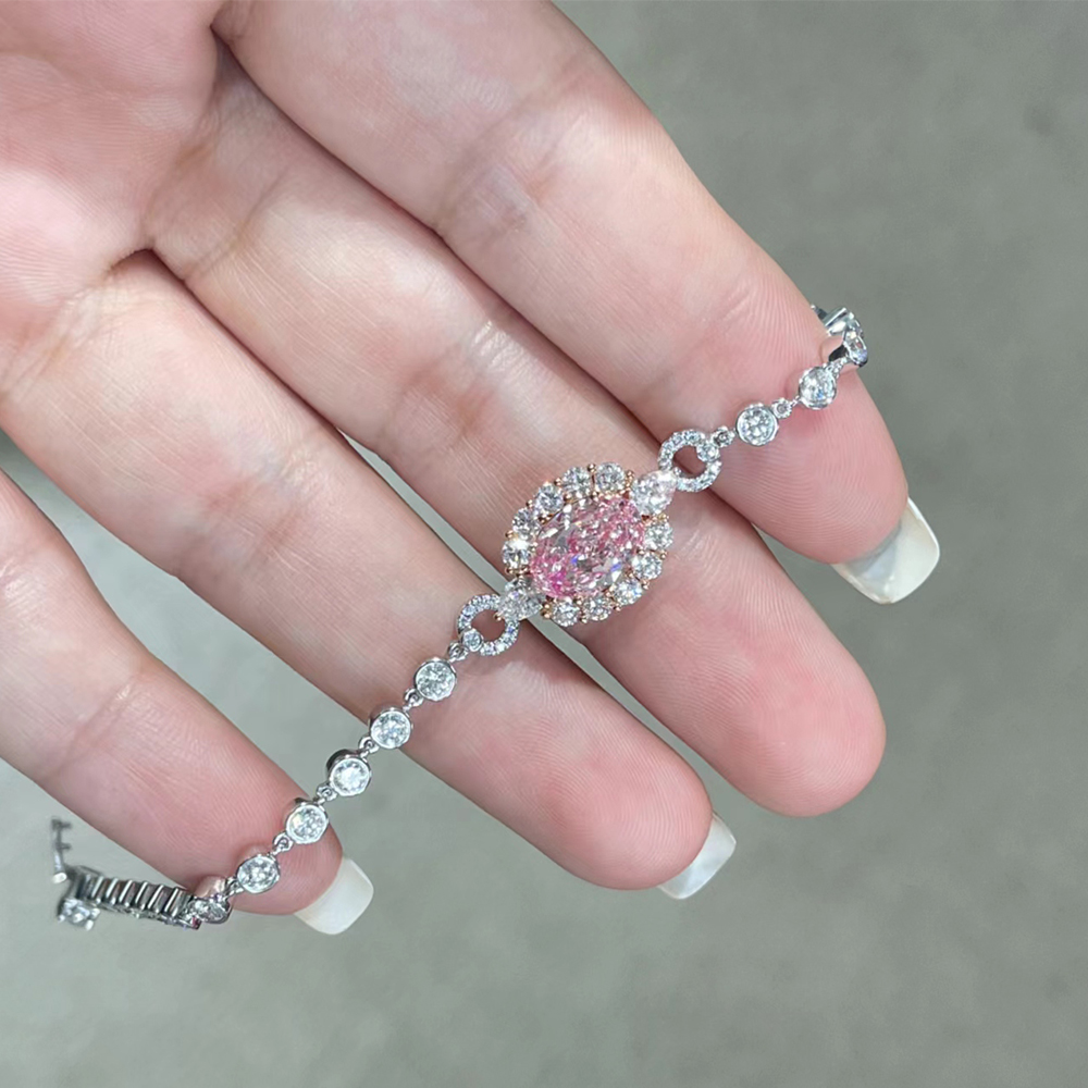 SLZZSL1F04 2.08ct Oval Pink Lab Grown Diamond in 18K White Gold Bracelet