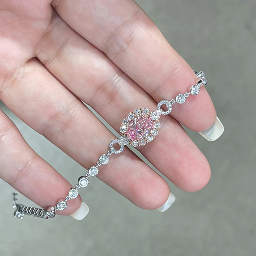 SLZZSL1F04 2.08ct Oval Pink Lab Grown Diamond in 18K White Gold Bracelet