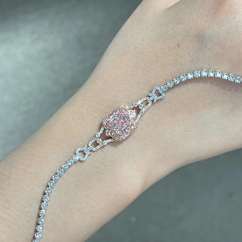 SLZZSL1F08 3.31ct Cushion Pink Lab Grown Diamond in 18K White Gold Bracelet