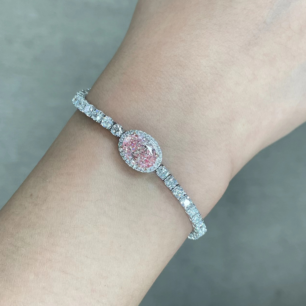 SLZZSL1F09 2.87ct Oval Pink Lab Grown Diamond in 18K White Gold Bracelet (3)