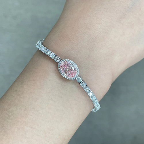 SLZZSL1F09 2.87ct Oval Pink Lab Grown Diamond in 18K White Gold Bracelet