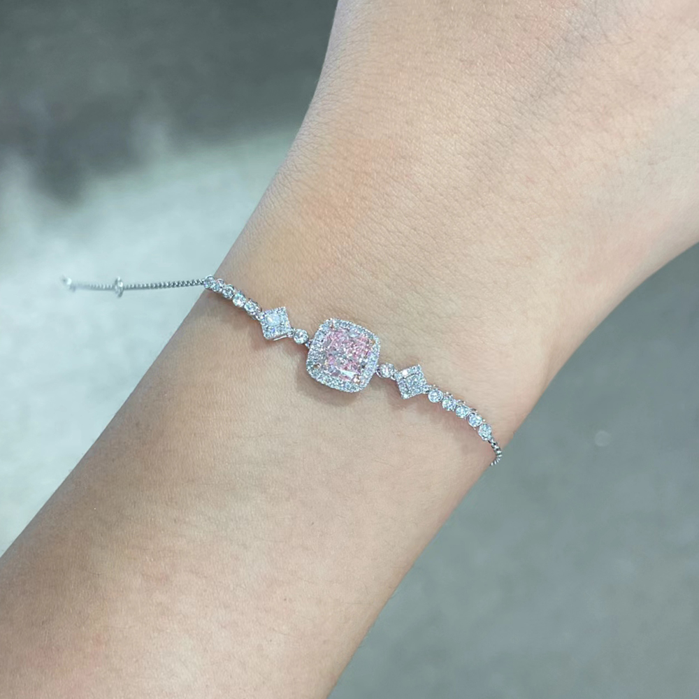 SLZZSL1F10 1.52ct Cushion Pink Lab Grown Diamond in 18K White Gold Bracelet