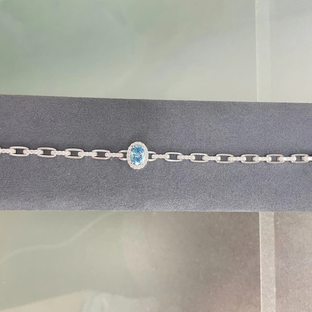 SLZZSL1F15 1.55ct Oval Blue Lab Grown Diamond in 18K White Gold Bracelet