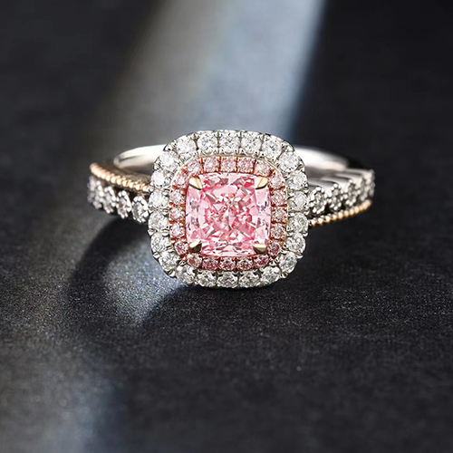 SLZQ001F01 1.1ct Cushion Pink Lab Grown Diamond in 18K White Gold Ring