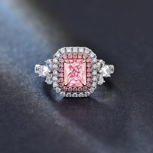 SLZQ001F02 1.15ct Radiant Pink Lab Grown Diamond in 18K White Gold Ring