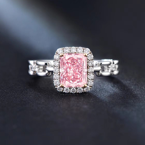 SLZQ001F03 1.33ct Long Cushion Pink Lab Grown Diamond in 18K White Gold Ring