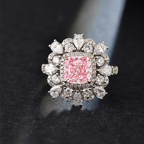 SLZS001F02 1.77ct Cushion Pink Lab Grown Diamond in 18K White Gold Ring