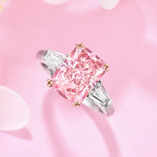 SLZS001F05 4.31ct Radiant Pink Lab Grown Diamond in 18K White Gold Ring