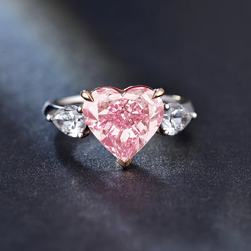 SLZS001F07 4.19ct Heart Pink Lab Grown Diamond in 18K White Gold Ring