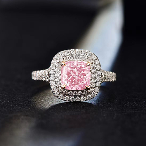 SLZS001F10 1.5ct Cushion Pink Lab Grown Diamond in 18K White Gold Ring