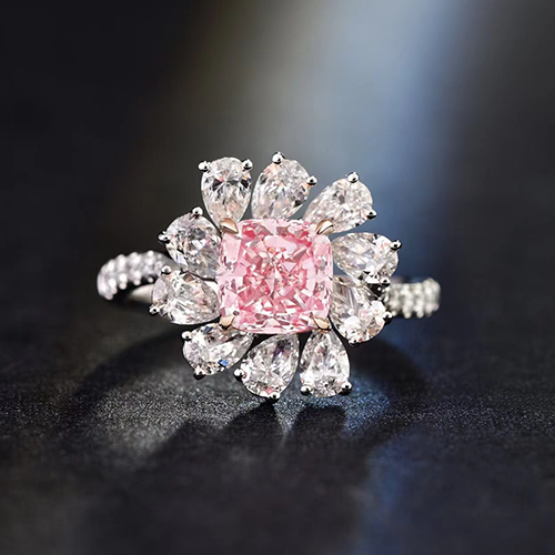 SLZS001F11 1.53ct Cushion Pink Lab Grown Diamond in 18K White Gold Ring