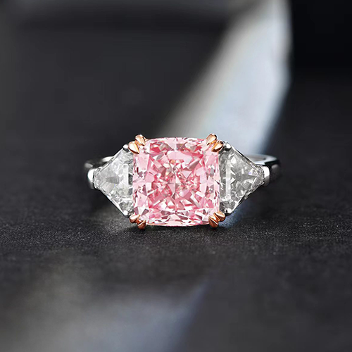 SLZS001F12 4.13ct Cushion Pink Lab Grown Diamond in 18K White Gold Ring